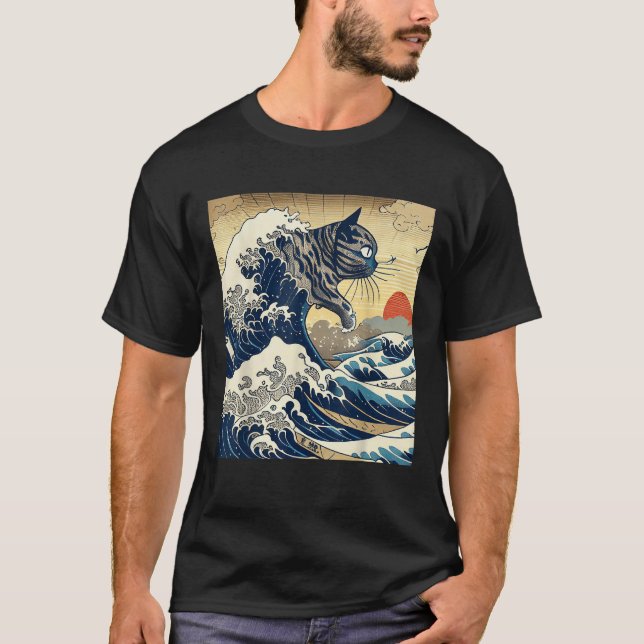 Japansk katt Tshirt Cat Lover Katsushika Hokusai T Shirt (Framsida)