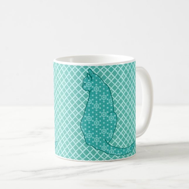 Japansk katt - turkos Kimono-utskrift Kaffemugg (Framsida höger)