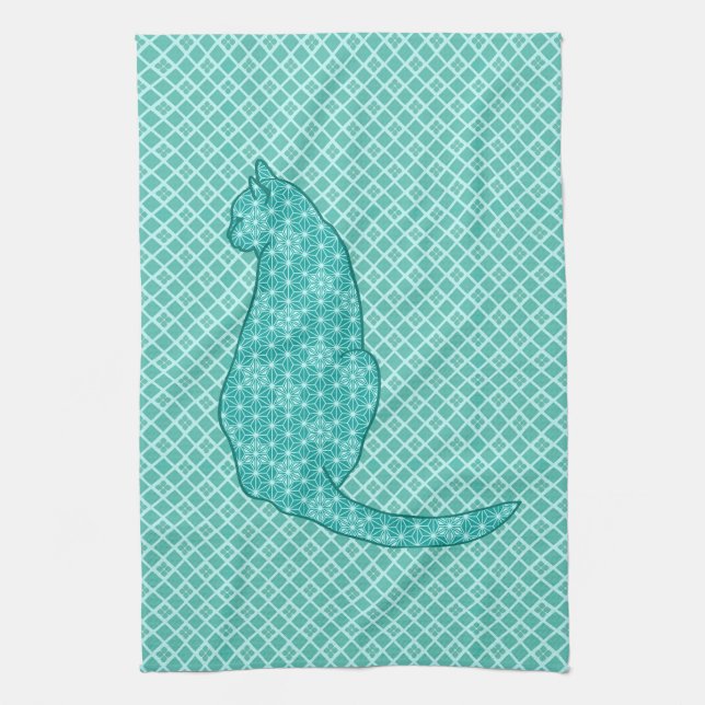 Japansk katt - turkos Kimono-utskrift Kökshandduk (Vertikal)