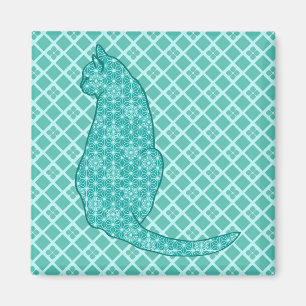 Japansk katt - turkos Kimono-utskrift Magnet