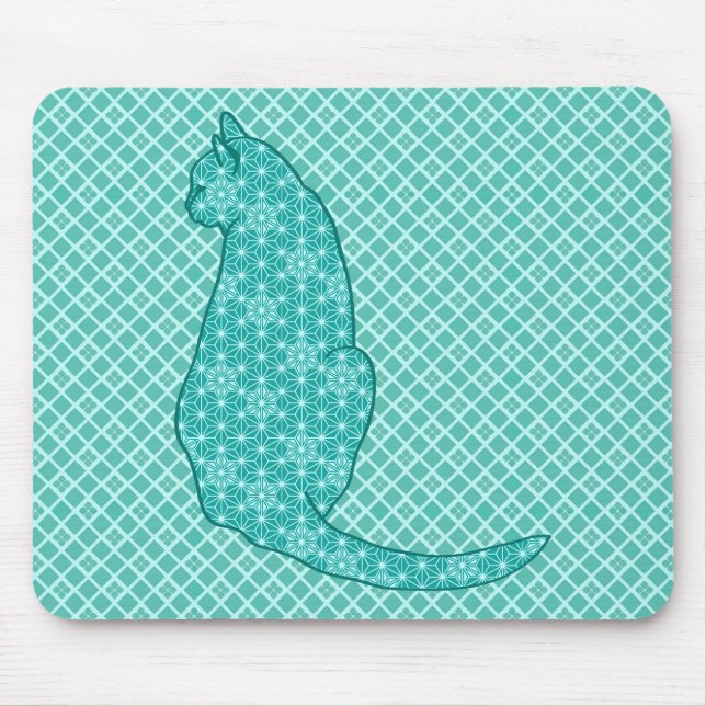 Japansk katt - turkos Kimono-utskrift Musmatta (Framsidan)