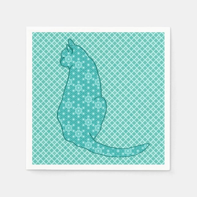 Japansk katt - turkos Kimono-utskrift Pappersservett (Framsidan)