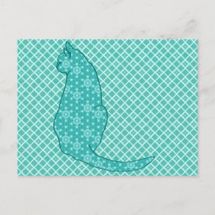 Japansk katt - turkos Kimono-utskrift Vykort
