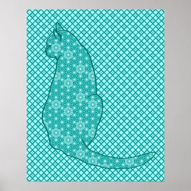 Japansk katt - Turquise och Aqua Poster (Framsidan)