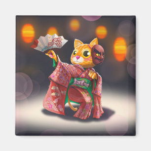 Japansk kattdansare i traditionell kostym magnet