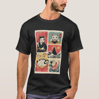 Japansk kattkonst Retro Vintage-stil Roliga katter T Shirt