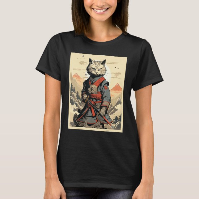 Japansk kattkrigare t shirt (Framsida)