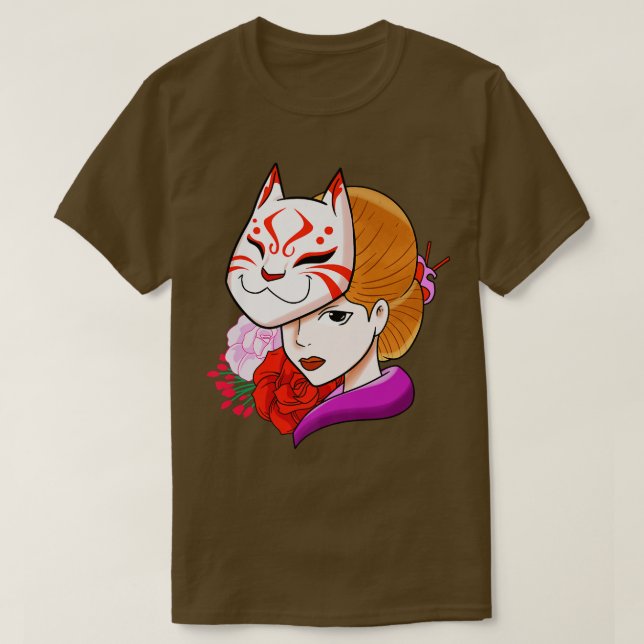 Japansk kattmask, för kvinnor (2) t shirt (Design framsida)