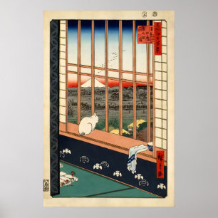 Japansk kattmästare konsttryck vit katt affisch