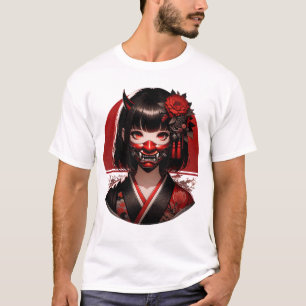 Japansk Kawaii Anime Girl Waifu Otaku Oni Mask T Shirt