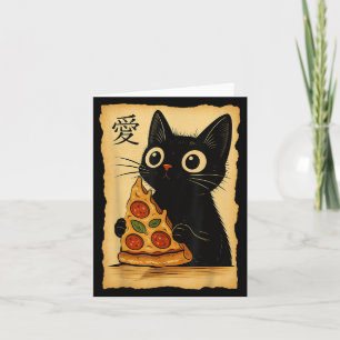 Japansk Kawaii Anime Katt Pizza Estetisk Katt Äter Kort