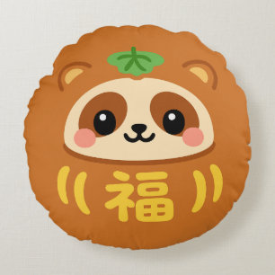 Japansk Kawaii daruma tanuki Rund Kudde