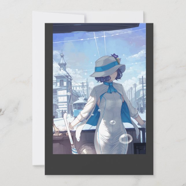 Japansk kawaii gullanime-tjej T-Shirt Inbjudningar (Framsida)