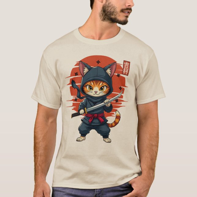 Japansk kawaii Ninja-katt, ninja-katt med ett ord T Shirt (Framsida)
