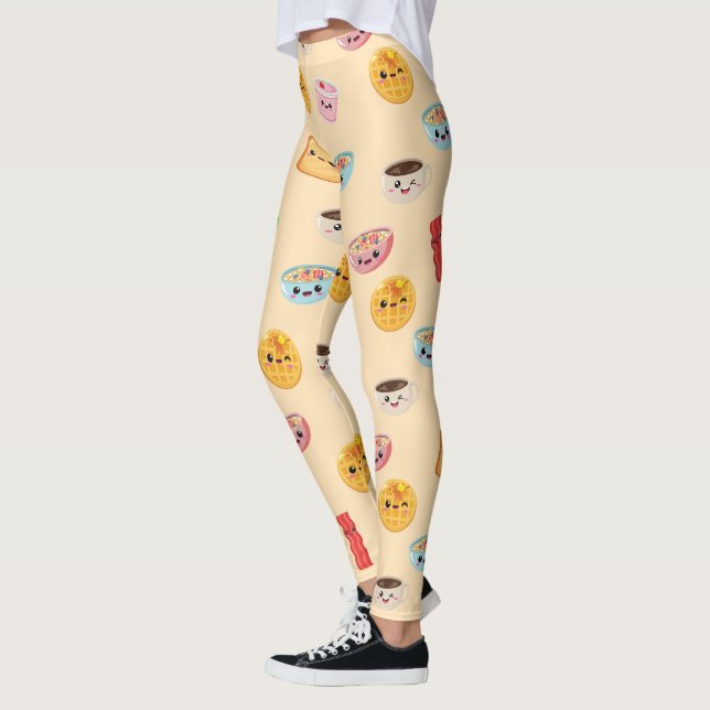 Japansk Kawaii Stil Breakfast Food Coffee Bacon Leggings (Vänster)