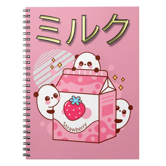 Japansk Kawaii Strawberry Mjölk Shake Carton Anteckningsbok (Framsidan)