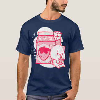Japansk Kawaii Strawberry Mjölk Shake Cat T Shirt