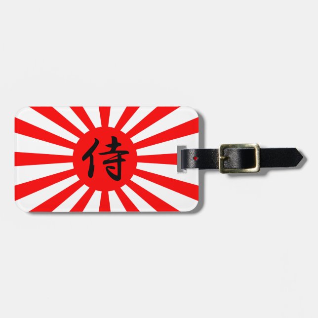 Japansk kejserlig Flagga med Samurai Kanji Symbol Bagagebricka (Horisontell Framsida)