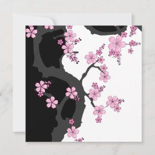 Japansk Kimono Black and White Rosa Sakura Stone Inbjudningar