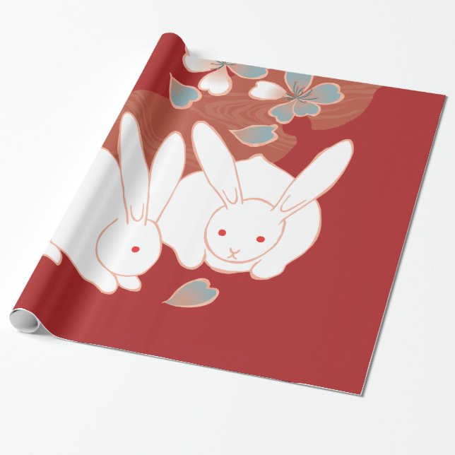 Japansk Kimono Cute Rabbits Fine Art Presentpapper (Utrullad)