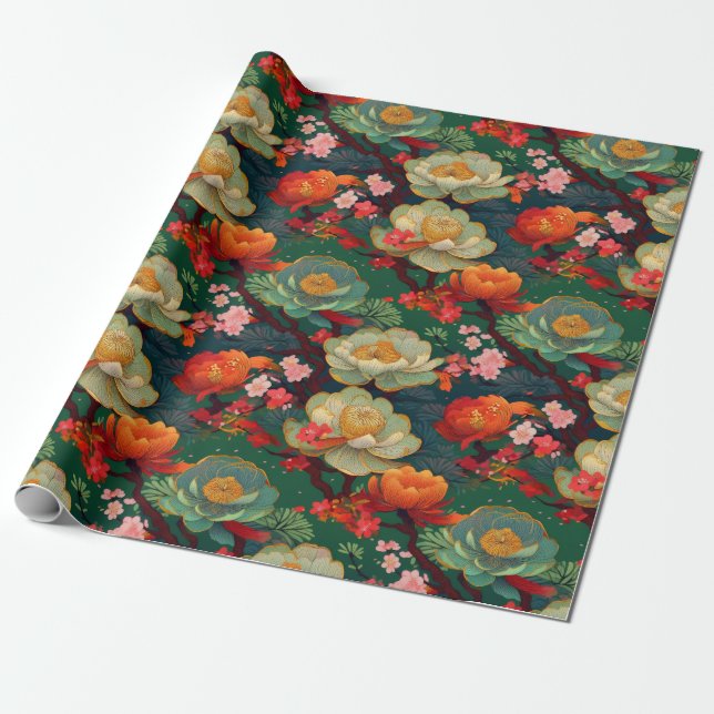 Japansk Kimono Fabric-formad wrap Presentpapper (Utrullad)