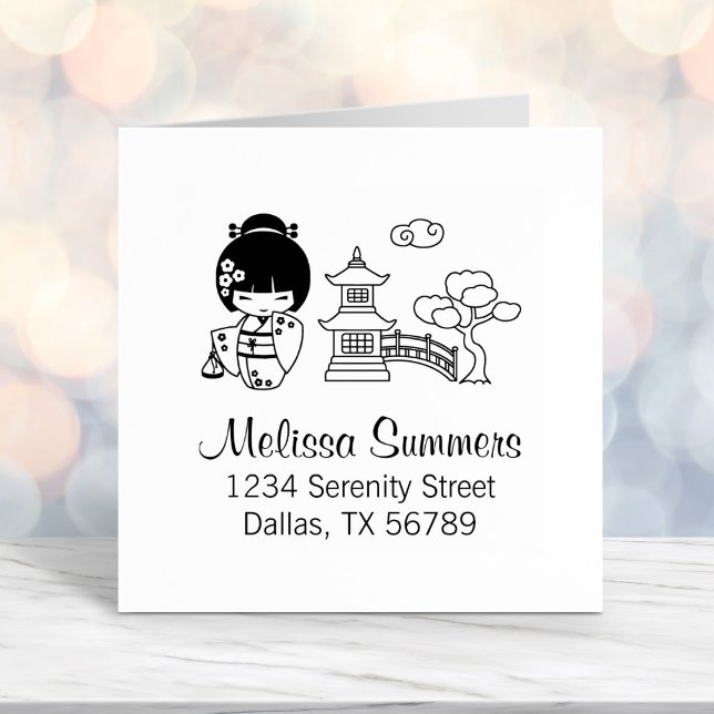 Japansk Kimono Girl Adress Självfärgande Stämpel (Skapare uppladdad)