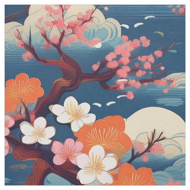 Japansk Kimono stil sakura bonsai-väv mönster Tyg (Provkarta)