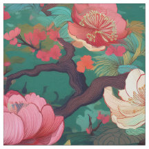 Japansk Kimono stil teal peonväv mönster