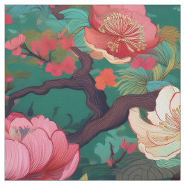 Japansk Kimono stil teal peonväv mönster Tyg
