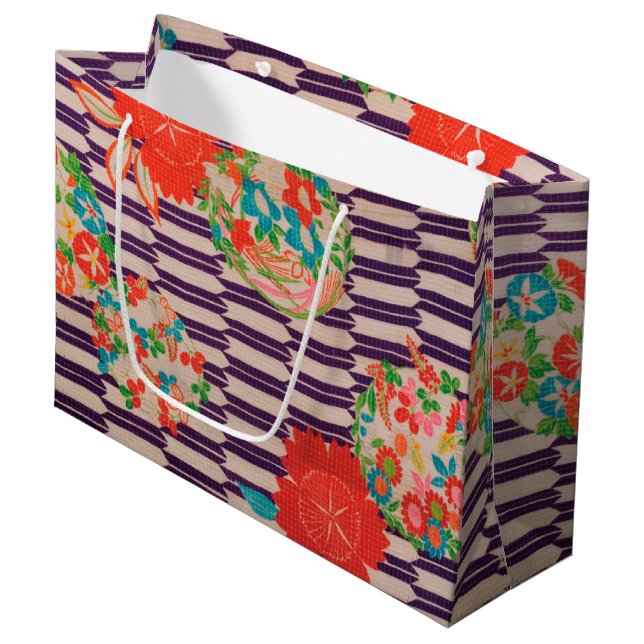 Japansk KIMONO Textil, blomma (Framsidan Vinklad)