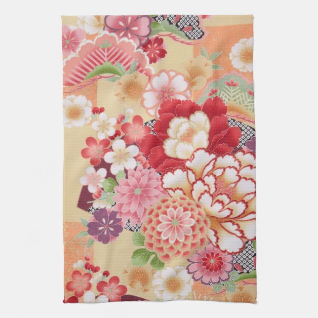 Japansk KIMONO Textil, blomma Kökshandduk (Vertikal)