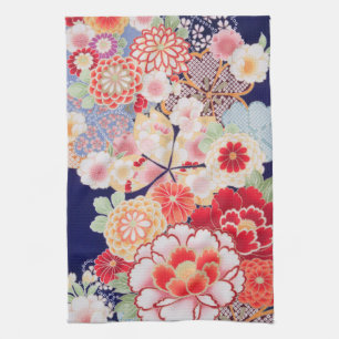 Japansk KIMONO Textil, blomma Kökshandduk