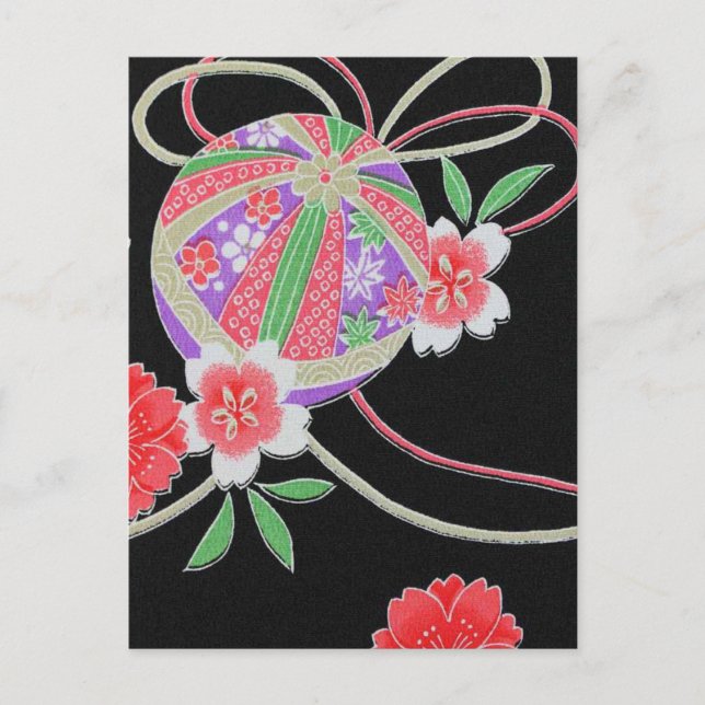 Japansk KIMONO textil, Floret-mönster Vykort (Framsida)