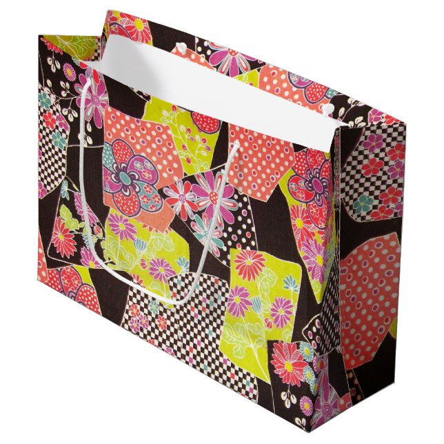 Japansk KIMONO Textile, Blommönster (Framsidan Vinklad)