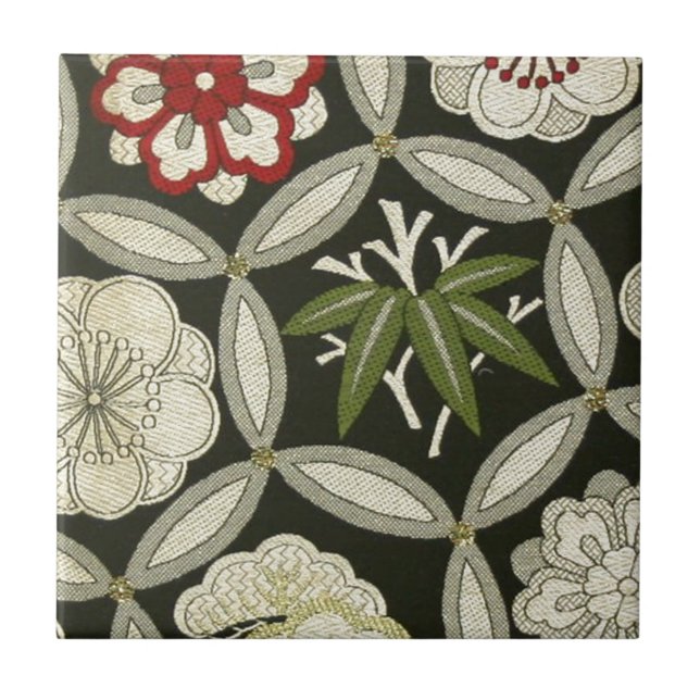 Japansk KIMONO Textile, Blommönster Kakelplatta (Framsidan)