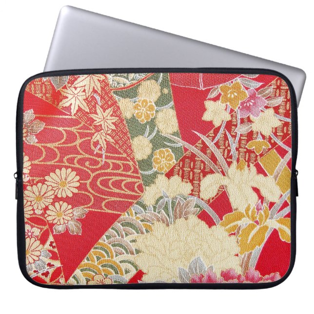 Japansk KIMONO Textile, Blommönster Laptop Fodral (Framsidan)