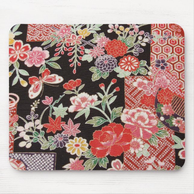 Japansk KIMONO Textile, Blommönster Musmatta (Framsidan)