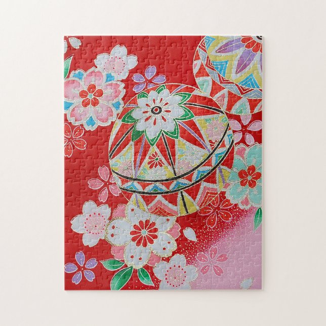 Japansk KIMONO Textile, Blommönster Pussel (Vertikal)