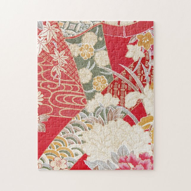 Japansk KIMONO Textile, Blommönster Pussel (Vertikal)