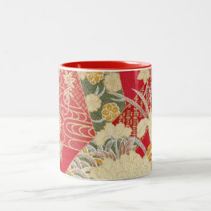Japansk KIMONO Textile, Blommönster Två-Tonad Mugg