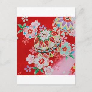 Japansk KIMONO Textile, Blommönster Vykort