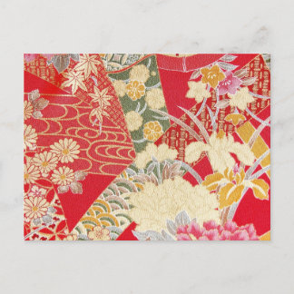 Japansk KIMONO Textile, Blommönster Vykort