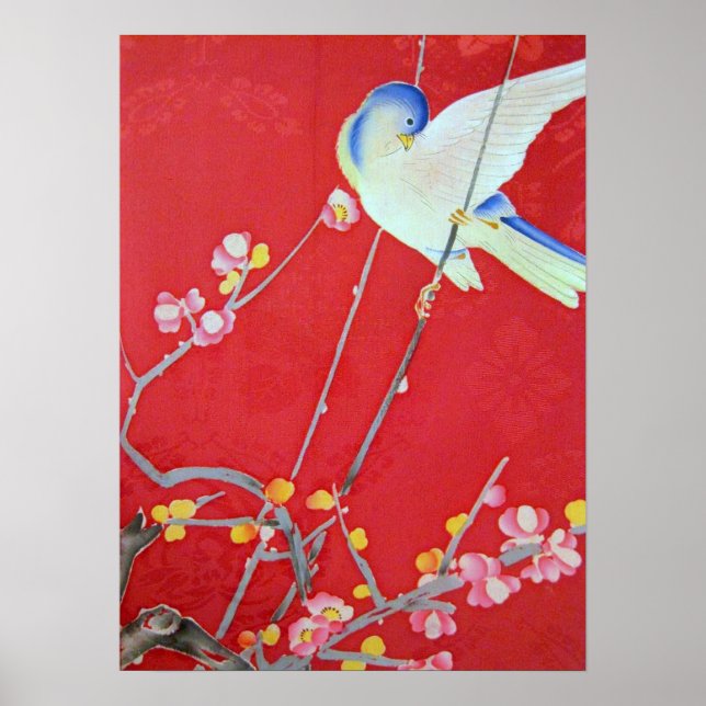 Japansk KIMONO Textile, Bluebird Poster (Framsidan)
