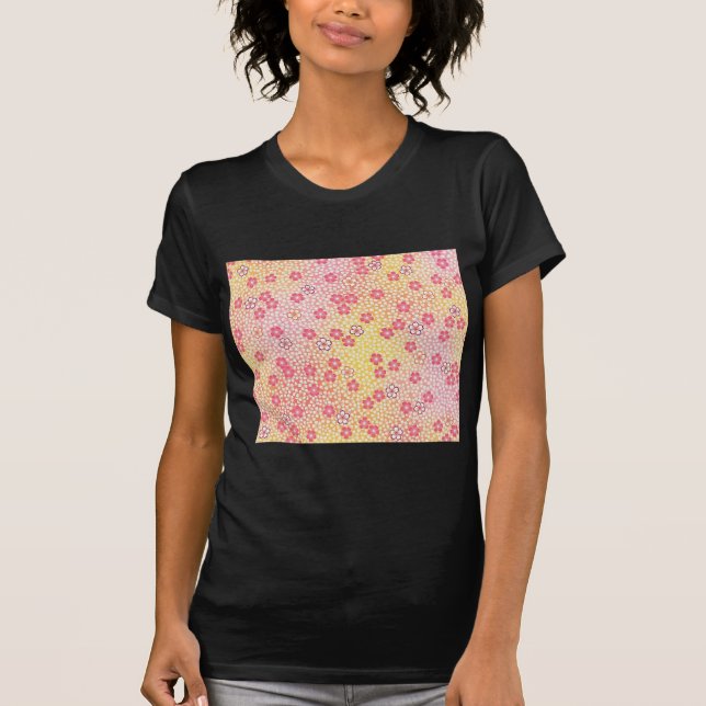 Japansk KIMONO Textile, Cherry Blommar Mönster Tee Shirt (Framsida)