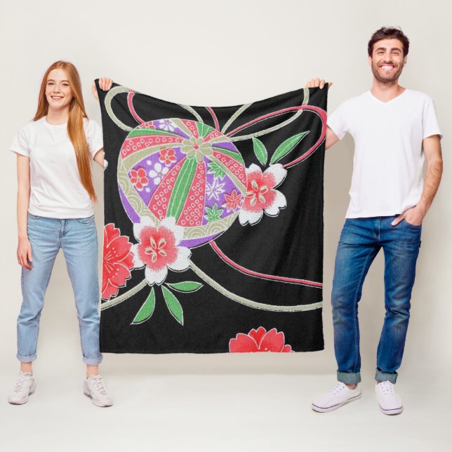 Japansk KIMONO Textile, Floret Mönster Fleecefilt (På plats)