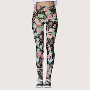 Japansk KIMONO Textile, Floret Mönster Leggings