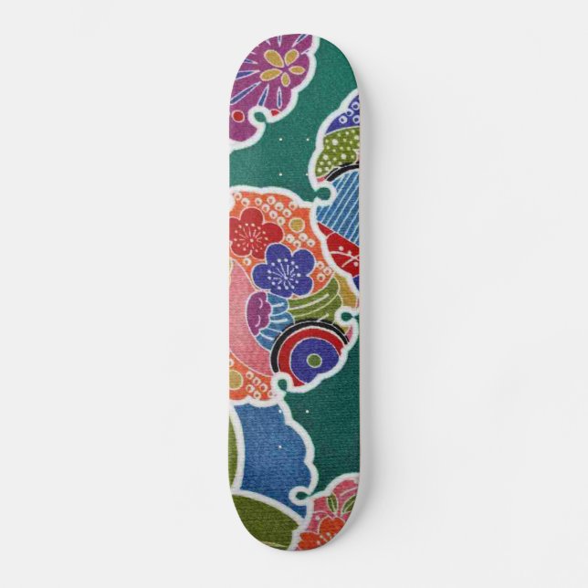 Japansk KIMONO Textile, Floret Mönster Mini Skateboard Bräda 18,7 Cm (Framsida)