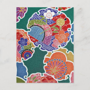 Japansk KIMONO Textile, Floret Mönster Vykort