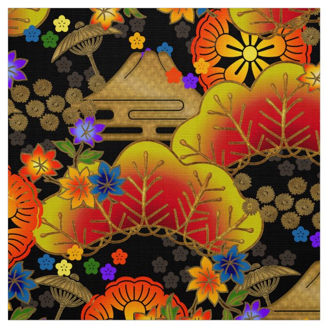 japansk kimono-väv stil mönster på svart tyg (Provkarta)
