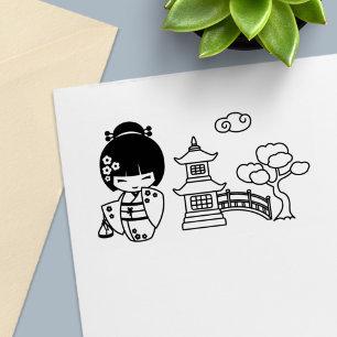 Japansk Kimonoflicka Scrapbook Självfärgande Stämpel